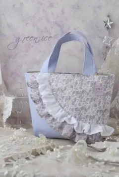 新品　ハンドメイド　フリルトートバッグ　リバティ　アシュテッド　いちご　パープル