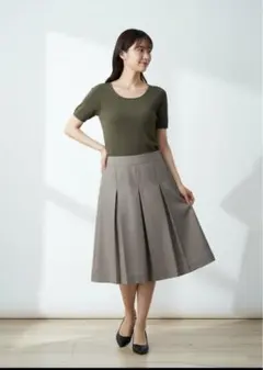 【美品】TRANS WORK トランスワーク 半袖ひざ丈ワンピース 38サイズのサムネイル