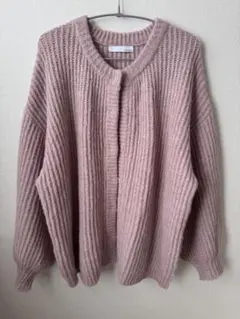 Aunt Marie's ミックスボリュームニットカーディガン ピンク