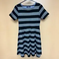 EASTBOY 半袖膝丈ワンピース　11号 黒グレーボーダー　綿100%