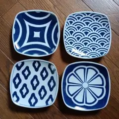 Indigo 皿 4枚セット 和柄 角皿 日本製のサムネイル