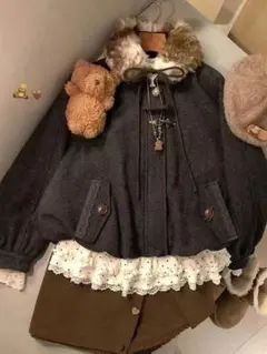 ダークグレー ファー付きダッフルコート