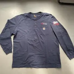 古着 carhartt 企業ロゴ入り ヘンリーネック ロンT ネイビー