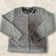 女の子　カーディガン　グレー　130 120 黒　リボン柄　冠婚葬祭