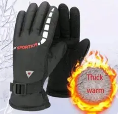 防寒メンズ手袋バイク グローブスキー裏起毛暖か新品◆ブラック黒＆レッド