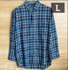 【新品】メンズ　ネルシャツ　チェック柄　長袖　ブルー