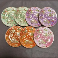 有田焼 吾山窯 和皿花柄着物絵波模様 陶器皿 7枚セット 小皿 取り皿