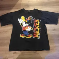 ミッキーマウス　ヴィンテージTシャツ　両面プリント　黒　M-L