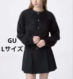 GU シャイニークルーネックカーディガン　ブラック　L