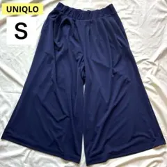 UNIQLO クレープジャージーフレアワイドクロップドパンツ　S ネイビー