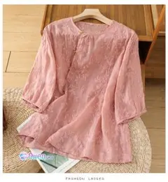 着痩せ ラウンドネック 綺麗め ブラウス 刺繍 ゆったり 無地 レトロ