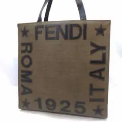 フェンディ トートバッグ レザー×PVC A4可 肩掛 デカロゴ カーキ