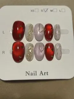 ネイルアート Sサイズ レッド ピンク ショートオーバル