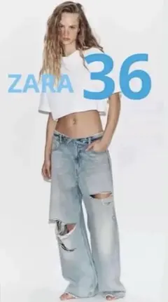 ZARA TRFミッドライズ折り返しウエストデニムパンツ 新品 32サイズ