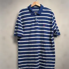 90s POLO RALPH LAUREN ボーダー柄ポロシャツ　青　白　メンズ