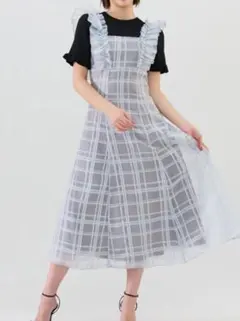 美品✨REDYAAZEL ショルダーフリルドッキングワンピース 異素材 黒青 S