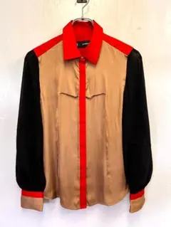 GU×UNDERCOVER ブラウス レディース 赤 茶 黒 切り替え M 9号のサムネイル