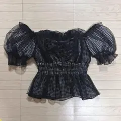 snidel 【ブラック・チェック】ギャザーフリルオフショルブラウス