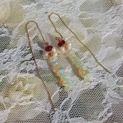 14kgf 天然石エチオピア　オパール　アメリカンピアス　ハンドメイド