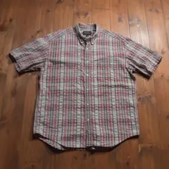 EddieBauer ボタンダウンチェック柄半袖シャツ シワ加工
