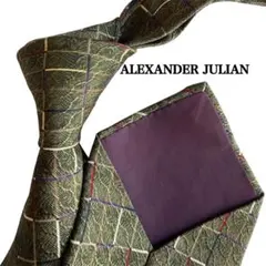 ALEXANDER JULIAN 緑　カメムシ色　赤　紫　チェック柄ネクタイのサムネイル