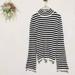 グレイル GRL 【M】ボーダーニット 白黒 ハイネック リブニット コンパクト