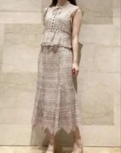 SNIDEL レースボウタイブラウス ヘムフレアレーススカート セット品