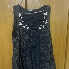 ノースリーブ 花柄 刺繍 ブラックのサムネイル