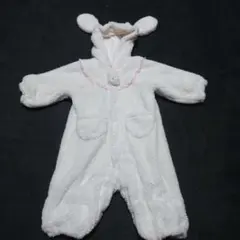 ５０８　メゾピアノ　立体ウサギ耳付きホワイトカバーオール　７０　８０