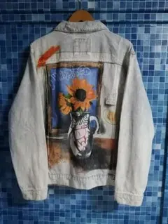 【未使用 絵の具ひまわりアート】完売レア 入手困難 ZARA デニム Gジャン