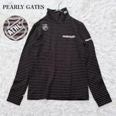 パーリーゲイツ ゴルフ ハイネック 長袖カットソー ボーダー バックロゴ 黒茶