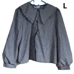 Hudson honey ビッグカラー ギンガムチェック柄長袖ブラウス　フリル襟