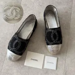 CHANEL エスパドリーユ ブラック ホワイト 38 - メルカリ