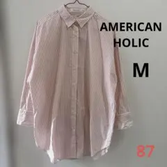 美品 アメリカンホリック オーバーシャツ シャツワンピース ストライプ M