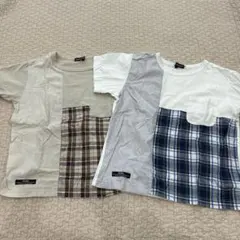 BeBe ポケット付きチェック柄Tシャツ 130cm 2枚色違いセット