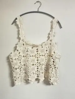 アイボリー レース編み クロシェ ビスチェ L