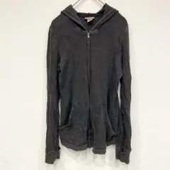 パーカー【M】長袖 ジップアップ ワッフル チャコールグレー 綿 カジュアルのサムネイル