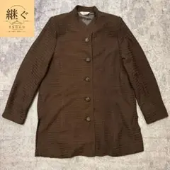 vintage 90s00s ノーカラージャケット ブラウン 凹凸素材 ギミック
