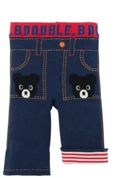 ①【新品】ダブルビー★クマ刺繍付きネイビーパンツ 90cm