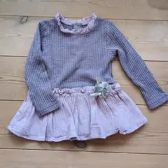 100サイズpetit main 長袖カットソー グレー・ピンク