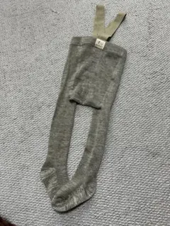 グレー リブ編み ベビータイツ ストラップ付き