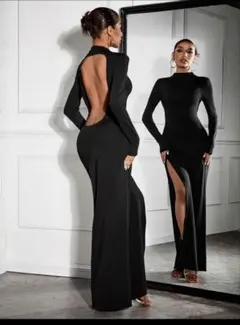 SHEIN ブラック スリット入りロングドレスのサムネイル