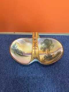 1847 【明治アンティーク】オールドノリタケ　風景図　手提皿　時代