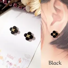 四葉 クローバー ピアス イヤリング ブラック