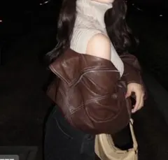 on258 grl グレイル 襟2way配色ステッチダブルジップレザーブルゾン