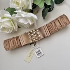 タグ付き新品 ベルト ゴム ビジュー付き ゴールド パーティー 結婚式 リボン