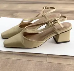 ミュール　サンダル　太ヒール　24㎝　ベージュ系