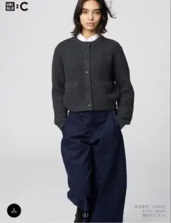 UNIQLO ワッフルニットクルーネックカーディガン 08 DARK GRAY