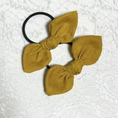 うさみみリボン ヘアゴム ハンドメイド♡コーデュロイマスタード×2点セット