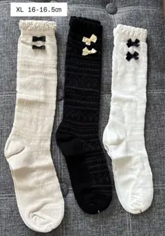 【真否未使用】リボン付きキッズ靴下3足セット XL 16-16.5cm